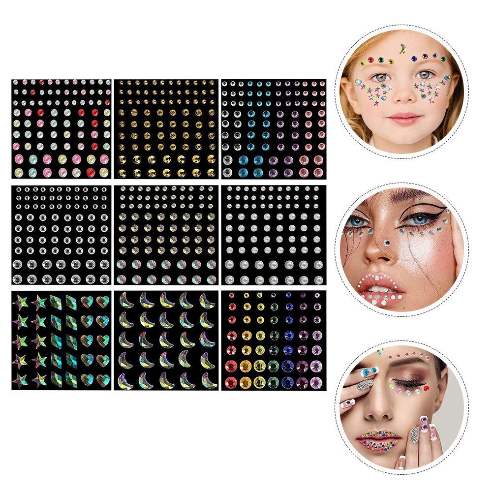 Eye body face gems 9 Sheets Face Gems Glitter Rhinestones Body Jewels Face  Eye Stickers Makeup Decoration 
